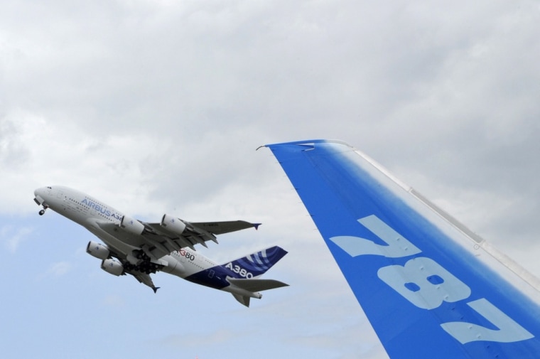 Image: An Airbus A380 takes off at the Paris air show