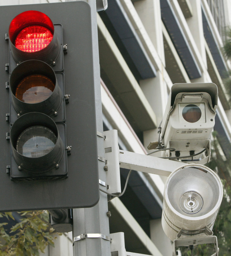 Image: A red light camera setup in Los Angeles