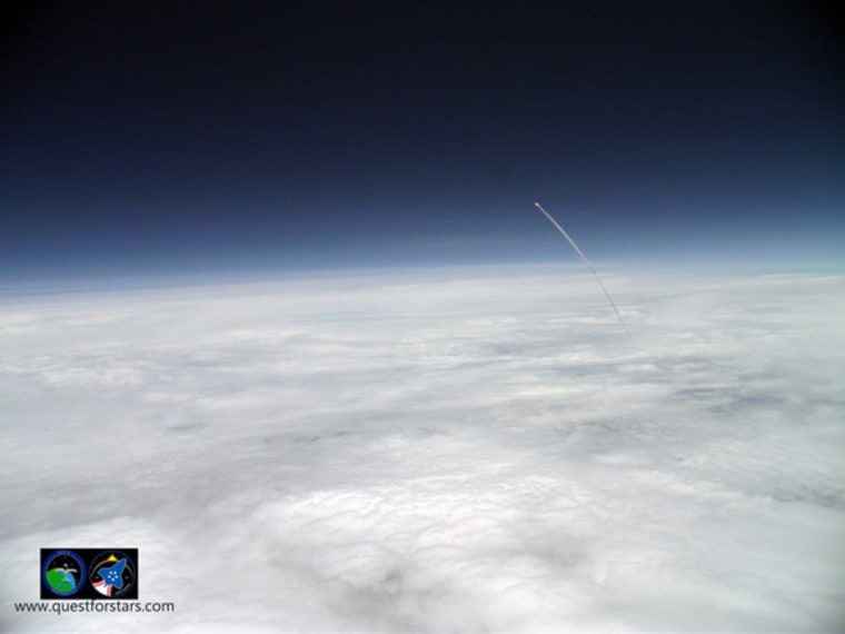 The StratoShuttle-1 student balloon, an educational project by the Quest for Stars group, captured the shuttle Altantis soaring into orbit from 89,000 feet high on Friday. And Tweeted @questforstars: "Atlantis, GO at Throttle up!"