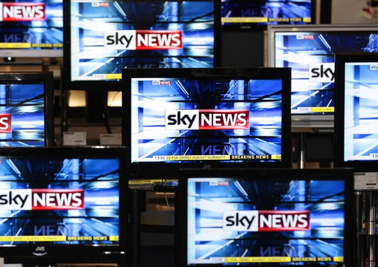 Image: File photo of Sky News logo seen on television screens in an electrical store in Edinburgh