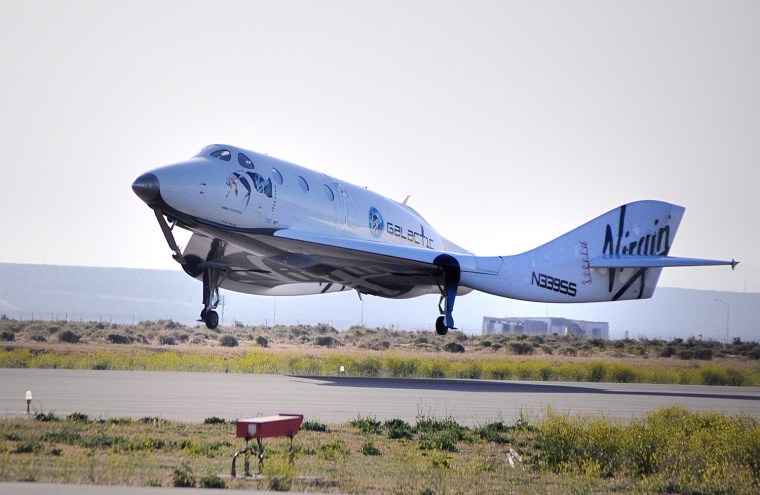SpaceShipTwo lands on May 4 on Runway 30 at the Mojave Air and Space Port in California. Touchdown signaled the successful end to the craft's seventh glide test and, for the first time, evaluation of its novel feather re-entry system.
