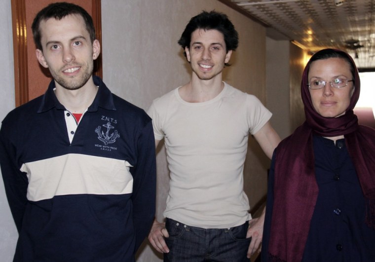 Image: File photo of detained U.S. citizens Sarah Shourd, Shane Bauer and Joshua Fattal smile as they wait to meet their mothers in Tehran