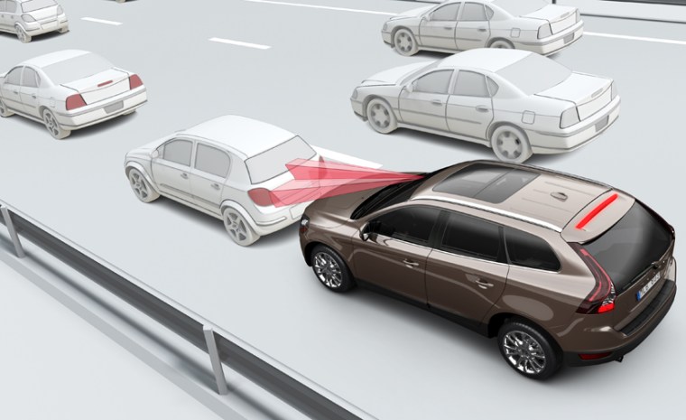 An illustration showing Volvo’s City Safety technology, which was found to prevent a quarter of low-speed crashes.