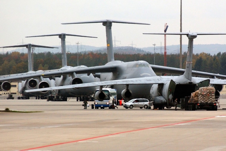 Image: C-5 Galaxy military transportation aircraft on the tarmac of the U.S. Airbase in Ramstein, Germany