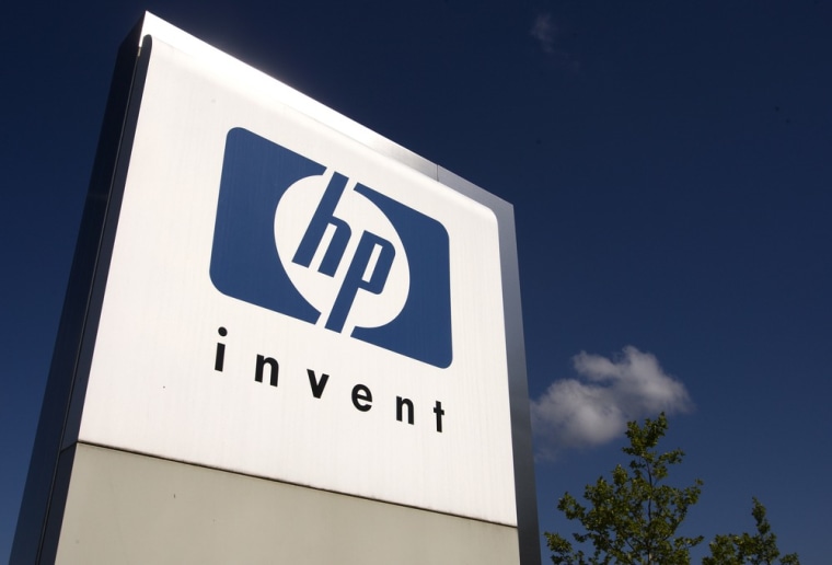 Image: File photograph of HP Invent logo pictured in front of Hewlett-Packard international offices in Meyrin near Geneva