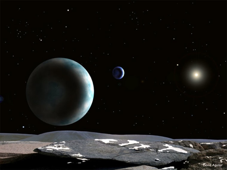 An artist's impression of Pluto and Charon as seen from one of Pluto's other moons.