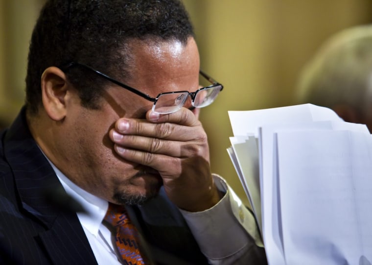 Keith Ellison, tears up during his opening statements before the Homeland Security Committee's controversial hearing . (Jim Lo Scalzo/EPA)