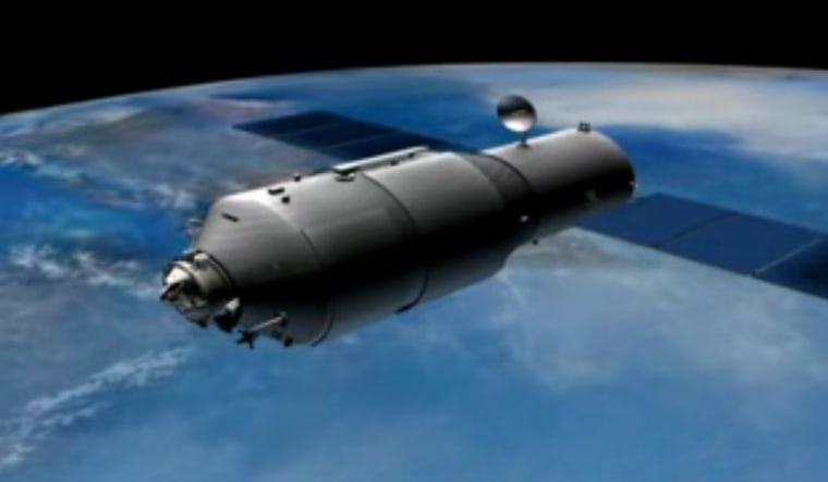 This artist's illustration from a China space agency video shows the Tiangong 1 space laboratory, a prototype module for the country's planned space station.