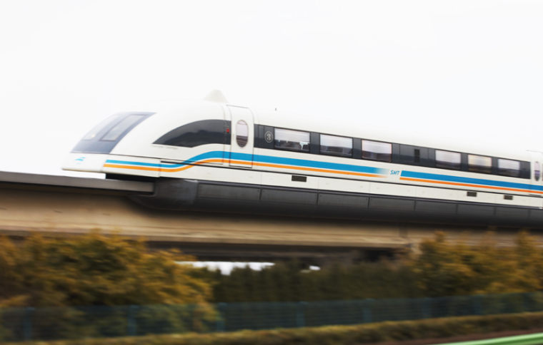 A maglev train runs from Shanghai International Airport to Pudong, Shanghai, China.