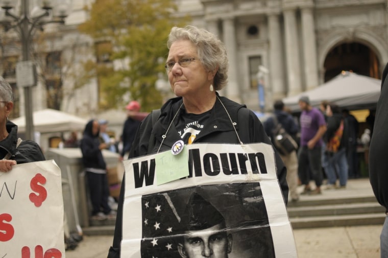 Image: Celeste Zappala of Philadelphia takes part in the Occupy Philadelphia protest outside of City Hall