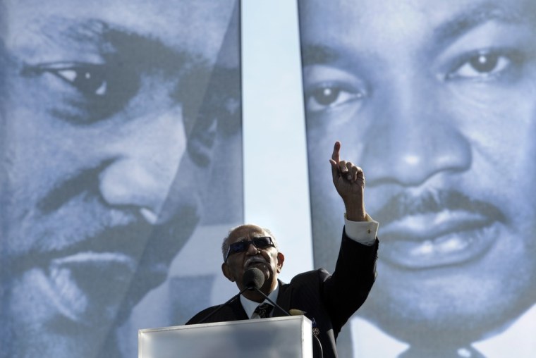 Image: Rev. Joe Lowrey, civil rights pioneer, speaks during the dedication of the Martin Luther King, Jr., Memorial