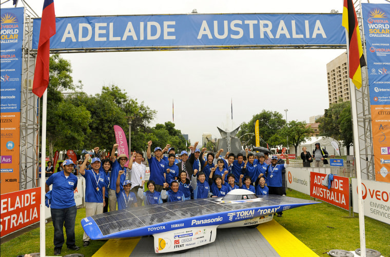 shot of winning solar car race team