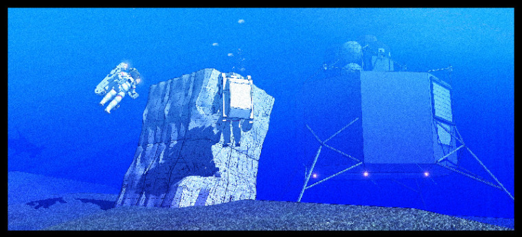 NASA's NEEMO 15 expedition will simulate aspects of a mission to an asteroid. In this illustration, a configured rock wall can be seen near the underwater Aquarius laboratory.