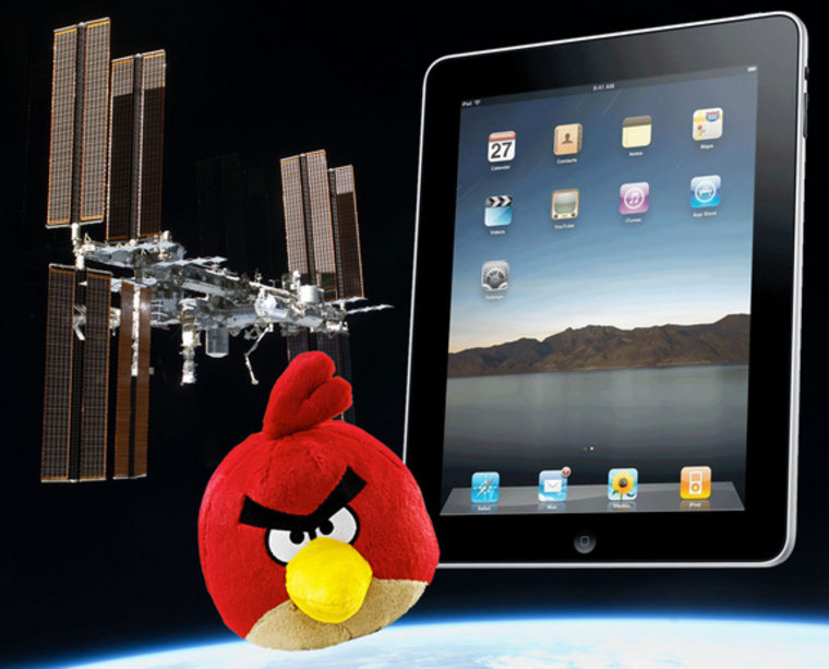 The first Apple iPads in space and an "Angry Birds" plush doll will soon be launched to the International Space Station on two Russian rockets.