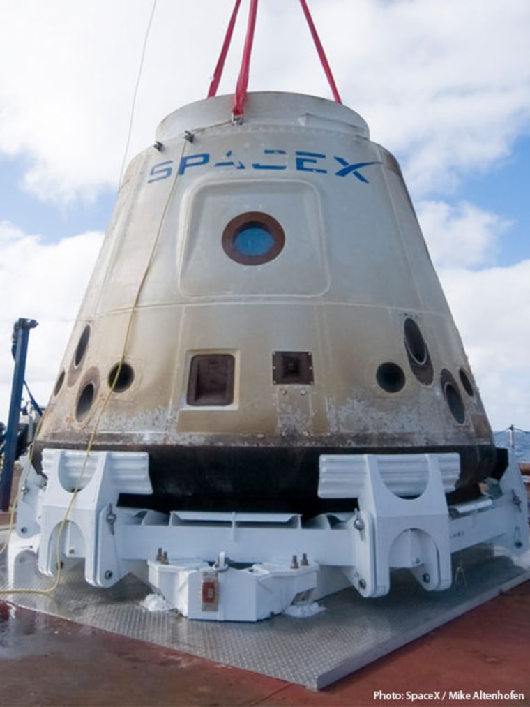 SpaceX's Dragon space capsule is shown after its first successful orbital flight, re-entry and recovery in December 2010.
