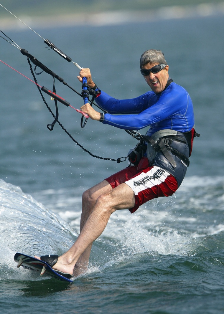 Image: John Kerry kite surfing in Nantucket