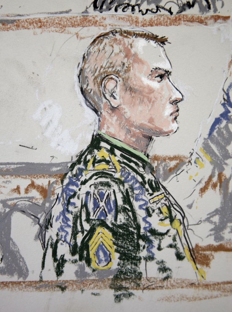 Image: U.S. Army Staff Sgt. Calvin Gibbs is shown in this courtroom sketch