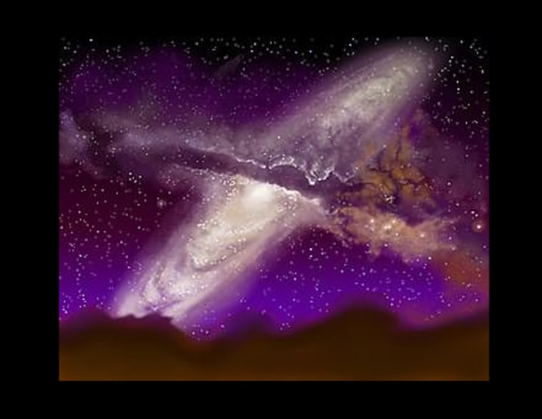 An artist's rendition of the collision between the Milky Way and the Andromeda galaxy. The results, however, may be more atypical than previously expected.