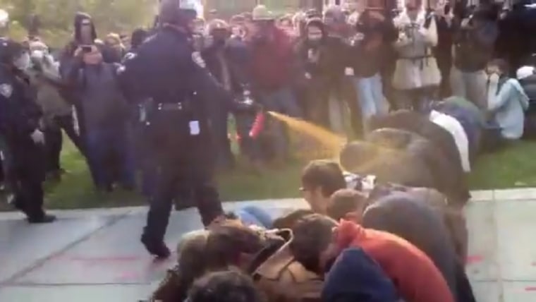 Image: Police officer uses pepper spray on Occupy protesters at University of California, Davis