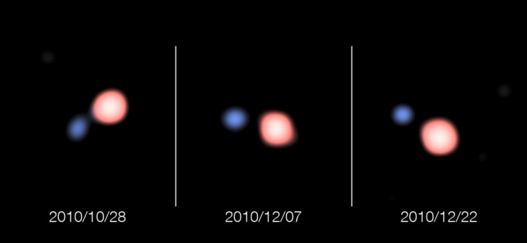 These super-sharp images of the unusual vampire double star system SS Leporis were created from observations made with the VLT Interferometer at the European Southern Observatory's Paranal Observatory in Chile. The system consists of a red giant star orbiting a hotter companion.