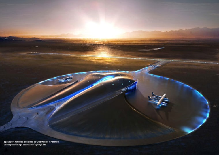 An artist's concept of Spaceport America, a suborbital spaceport under construction in New Mexico.