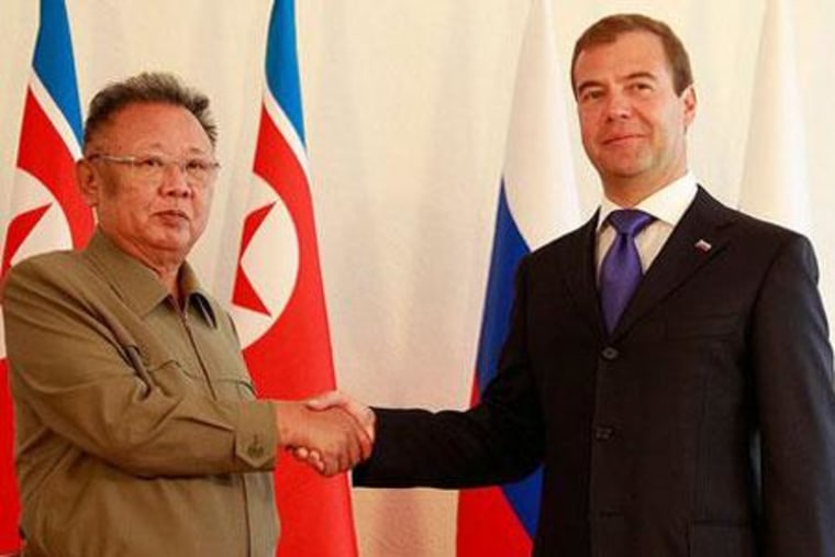 North Korea leader Kim Jong Il meeting Russian President Dmitri Medvedev in August.
