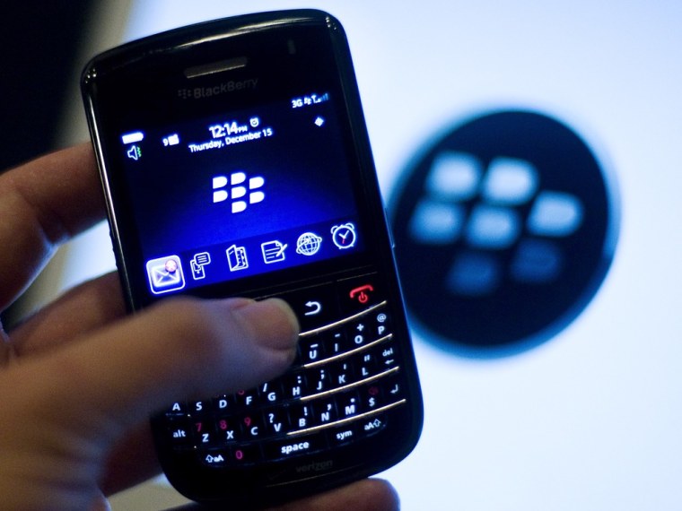 Image: A BlackBerry handset is displayed in Washington