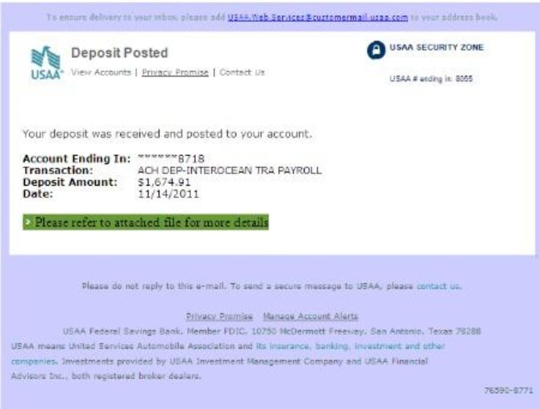 Cyber criminals are sending Trojan-laden emails to the USAA, a financial firm that serves members of the U.S. military. 
