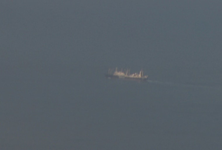 Image: A ship that Shepherd Conservation Society members identified as Japanese whaling ship Nisshin Maru was photographed from a pilotless drone aircraft off Australia's western coast