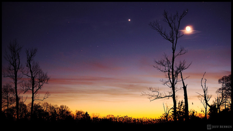 Color photo of landscape with planet Venus in sky