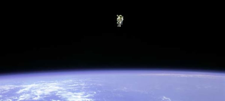 An astronaut floating above Earth.