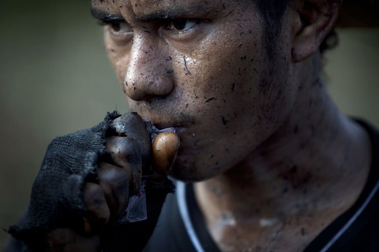 Image: A sugar cane cutter drinks an electrolyte solution supplied by his employer at the San Antonio sugar mill in Chichigalpa