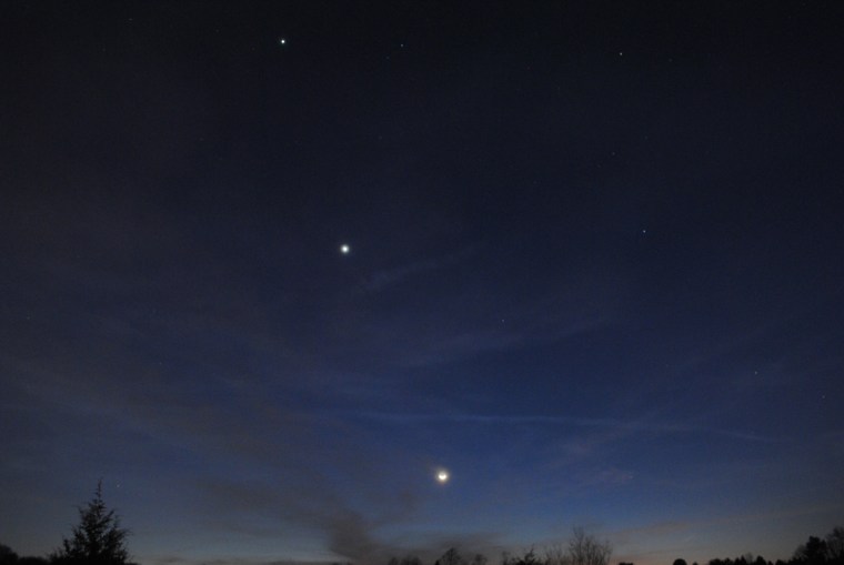 Astrophotographer John Green caught the moon, Venus and Jupiter over Mooresville, N.C., on Thursday evening.