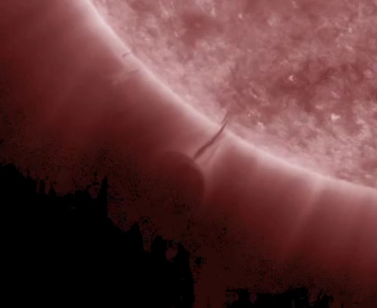 A solar prominence and associated filament tunnel, photographed Monday.