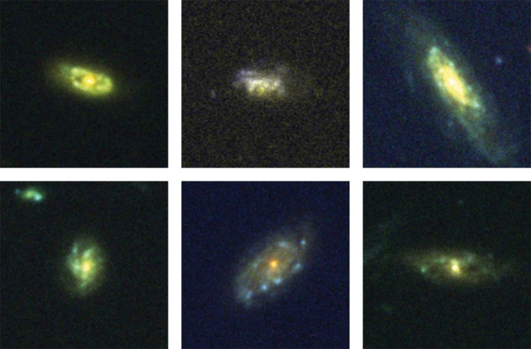 Images of the six galaxies with detected inflows taken with the Advanced Camera for Surveys on the Hubble Space Telescope. The image was released Wednesday.