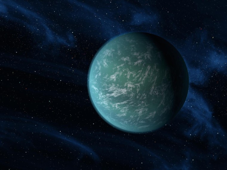 This artist's conception illustrates Kepler-22b, a planet known to comfortably circle in the habitable zone of a sun-like star.