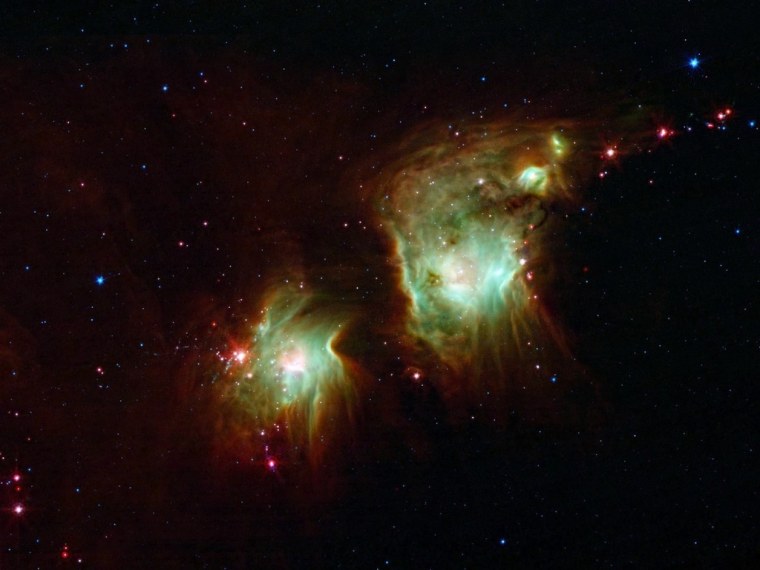 The molecule known as H3+ is believed to have had a vital role in cooling down the first stars of the universe, and may still play an important part in the formation of current stars. Above, new stars burst into being in the star-forming nebula Messier 78, imaged by NASA's Spitzer Space Telescope.