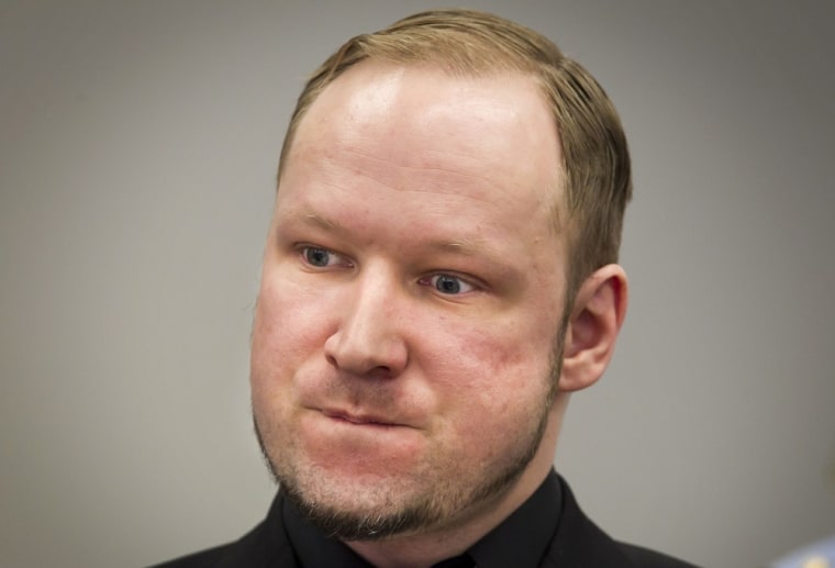 Image: Defendant Anders Behring Breivik, who is expected to give his account of events on  the July 22, 2011 attacks at Utoeya island, is pictured in court on the fifth day of his trial in Oslo