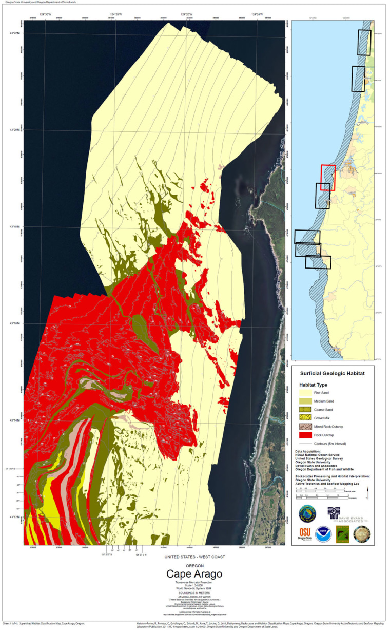 A habitat map developed by the Oregon coast seafloor mapping project near Cape Arago.