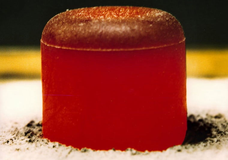 Being able to detect plutonium compounds may have implications for interplanetary travel; here, a pellet of plutonium used to power the radioisotope thermoelectric generator (RTG) in either the Cassini mission to Saturn or the Galileo mission to Jupiter. Plutonium also powered equipment during Apollo moon landings.