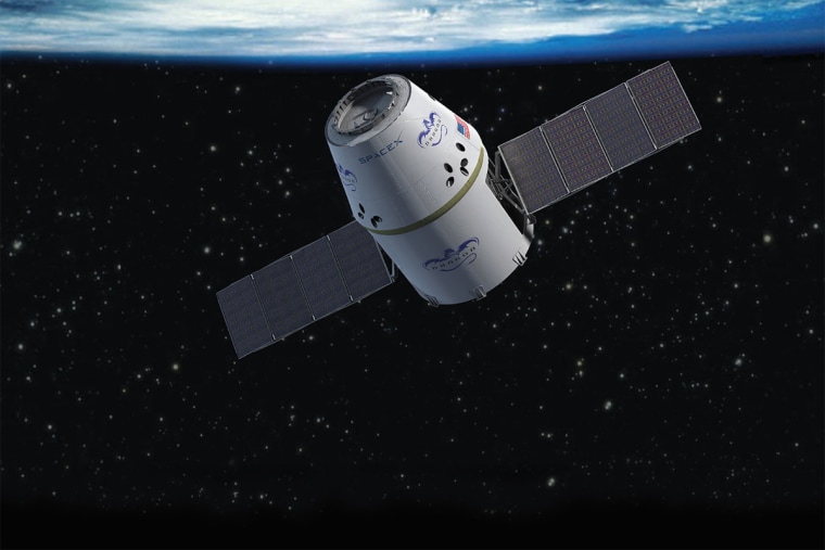 This still image from an animated video shows SpaceX's Dragon capsule in orbit.