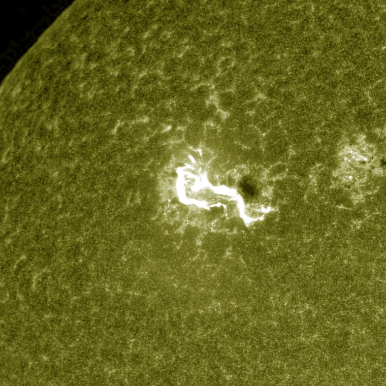 NASA's SDO spacecraft caught this image of the X-class solar flare on March 7, 2012. SDO researchers reported on their website: "At 00:28 UTC this morning we saw another X-class flare from active region 11429." This picture shows the two ribbons of this X5.4 flare.