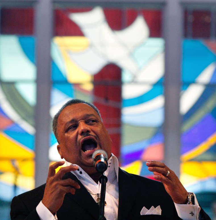 Image: Rev. Fred Luter, pastor of the Franklin Ave. Baptist Church, delivers a sermon during Sunday Services at the Church in New Orleans, Sunday, June 3, 2012.