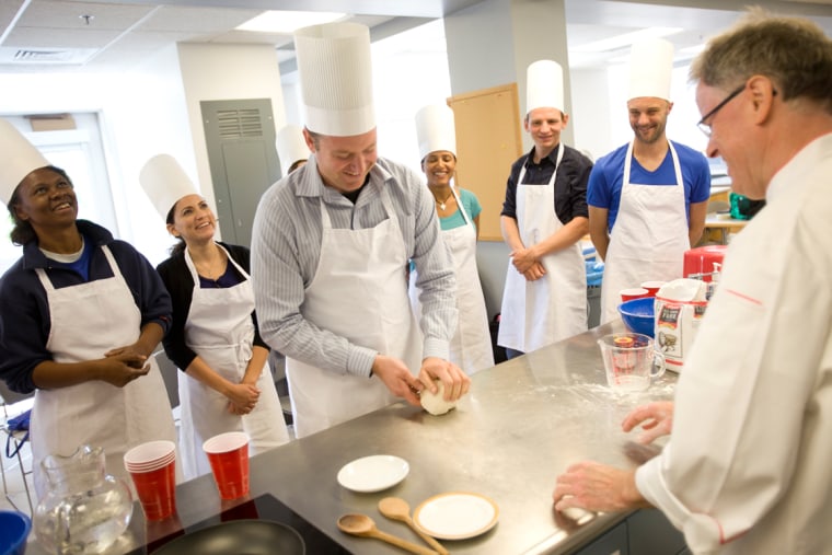 Rupert Spies, Senior Lecturer in Food and Beverage Management (HFO), gives a hands-on workshop on bread making with the NASA team in the MVR kitchens.