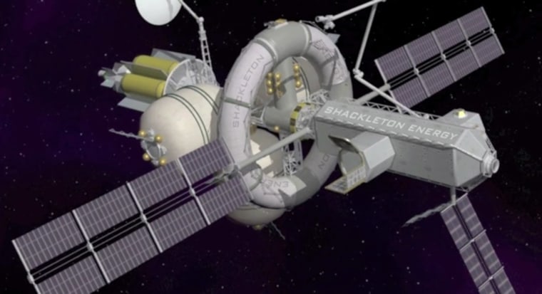 An in-space fuel depot to house pre-processed lunar propellant.