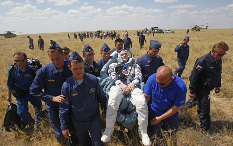 Image: 

Donald Pettit carried by Russian space agency rescue team