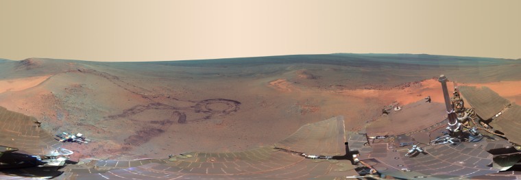 This image of Mars released Thursday combines 817 component images taken between Dec. 21, 2011, and May 8, 2012, by the rover Opportunity.