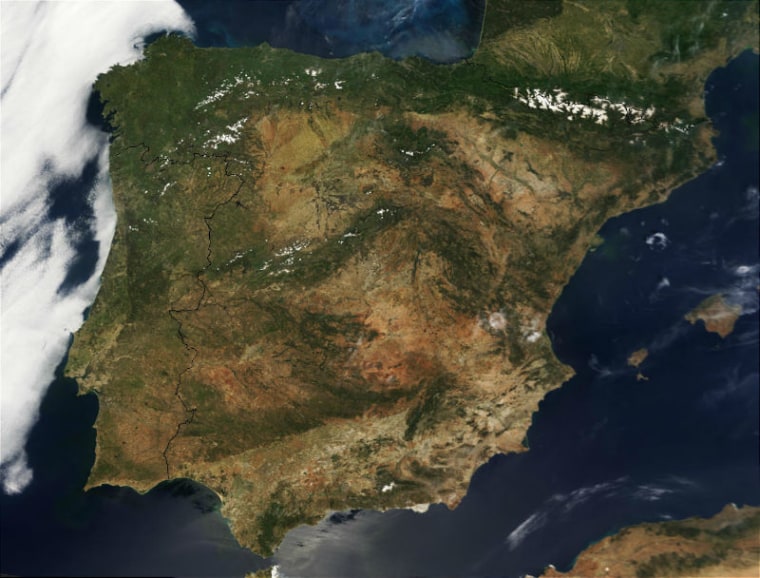 The Iberian Peninsula, snapped by a satellite, is the home of primordial mountains that have helped researchers solve a mystery.