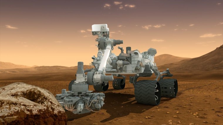 An artist’s concept depicts the NASA Mars Science Laboratory Curiosity rover, a nuclear-powered mobile robot for investigating the Red Planet’s past or present ability to sustain microbial life.