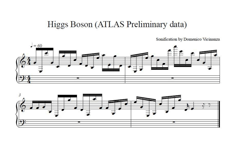Researchers transformed data collected by the Large Hadron Collider's ATLAS experiment into musical notes, with music about 3.5 seconds into the score representing data for the possible Higgs boson particle.
